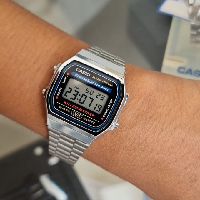 aiwatch_A168WA-1WDF - Montre Casio Vintage Unisexe - Bracelet Gris En Acier Inoxydable - Cadran Gris - Résistante À L'Eau - A168Wa-1Wdf