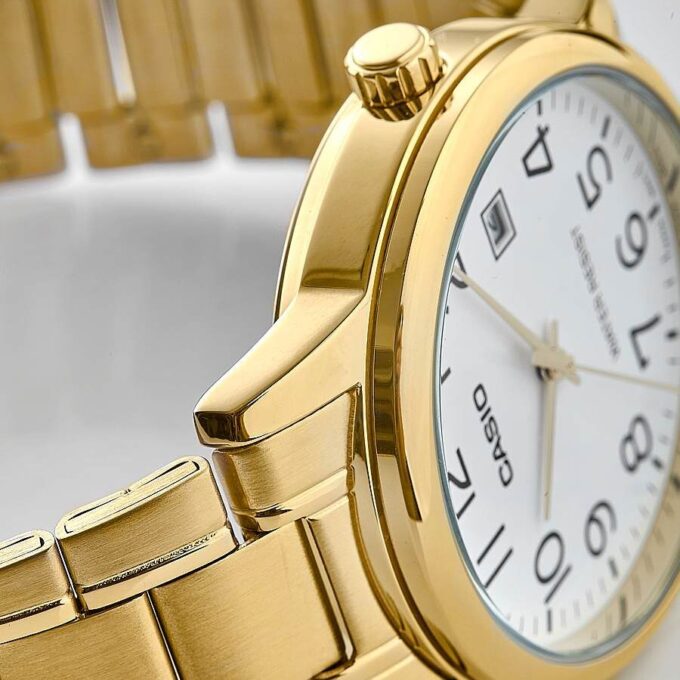 aiwatch_MTP-V002G-7B2UDF - Montre Casio Homme - MTP-V002G-7B2UDF - Bracelet Dorée En Acier Inoxydable - Cadran Blanc - 12 Mois De Garantie