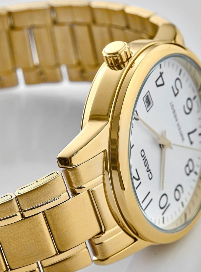 aiwatch_MTP-V002G-7B2UDF - Montre Casio Homme - MTP-V002G-7B2UDF - Bracelet Dorée En Acier Inoxydable - Cadran Blanc - 12 Mois De Garantie