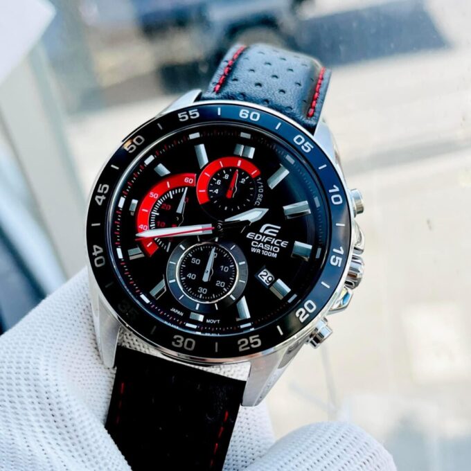 Montre Casio Homme - Bracelet Noir En Cuir Véritable - Résistante À L'Eau - 12 Mois De Garantie - Efv-550L-1Avudf