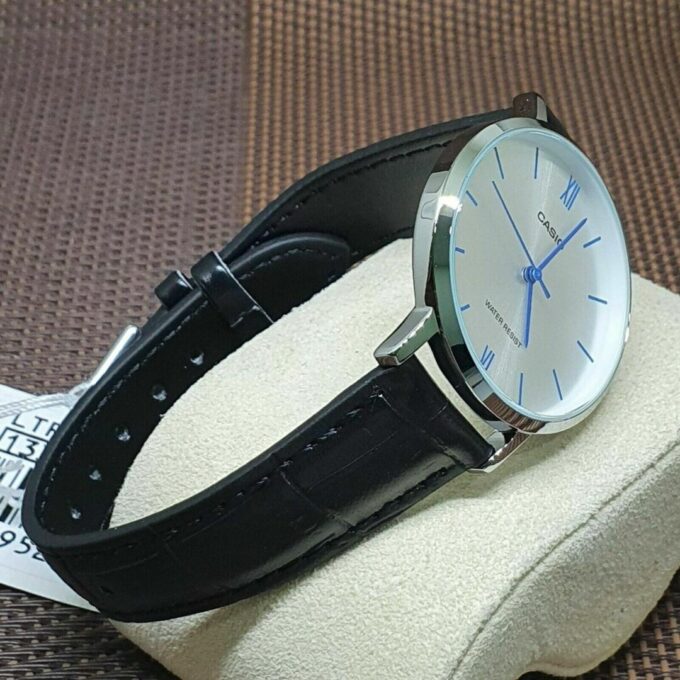 Montre Casio Femme - LTP-VT01L-7B1UDF - Bracelet Noir En Cuir Véritable - Cadran Blanc - 12 Mois De Garantie