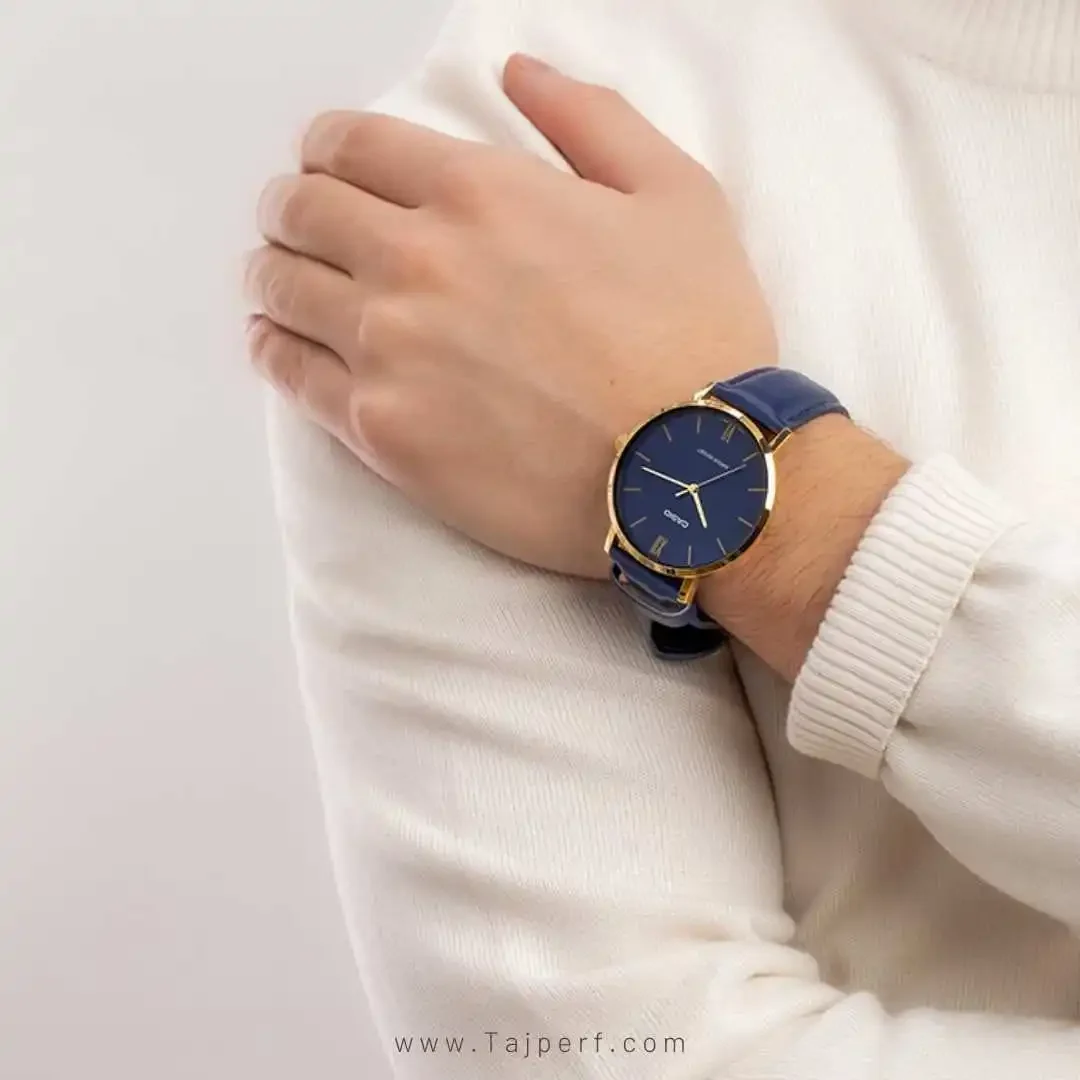 aiwatch_LTP-VT01GL-2BUDF - Montre Casio Femme - LTP-VT01GL-2BUDF - Bracelet Bleu En Cuir Véritable - Résistante À L'Eau - 12 Mois De Garantie