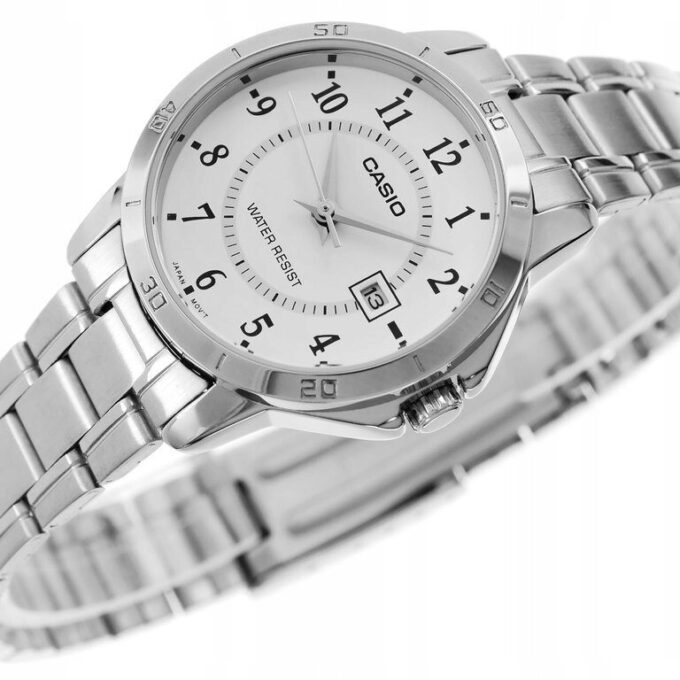 Montre Casio Femme - LTP-V004D-7BUDF - Bracelet Gris En Acier Inoxydable - Cadran Blanc - 12 Mois De Garantie