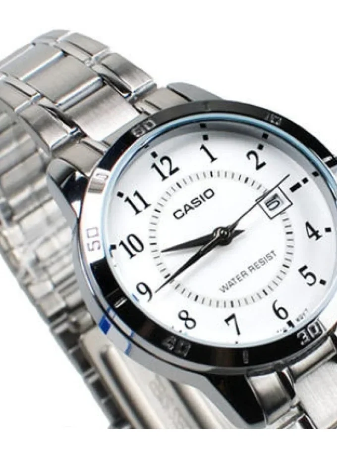 aiwatch_LTP-V004D-7BUDF - Montre Casio Femme - LTP-V004D-7BUDF - Bracelet Gris En Acier Inoxydable - Cadran Blanc - 12 Mois De Garantie