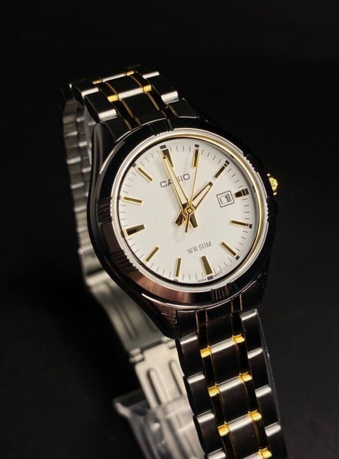 aiwatch_LTP-1308SG-7AVDF - Montre Casio Femme - Bracelet Gris/Dorée En Acier Inoxydable - Cadran Blanc - 12 Mois De Garantie - Ltp-1308Sg-7Avdf