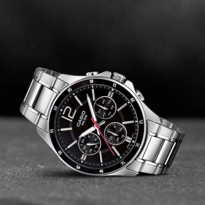 aiwatch_MTP-1374D-1AVDF - Montre Casio Homme - Bracelet Gris En Acier Inoxydable - Résistante À L'Eau - 12 Mois De Garantie - Mtp-1374D-1Avdf