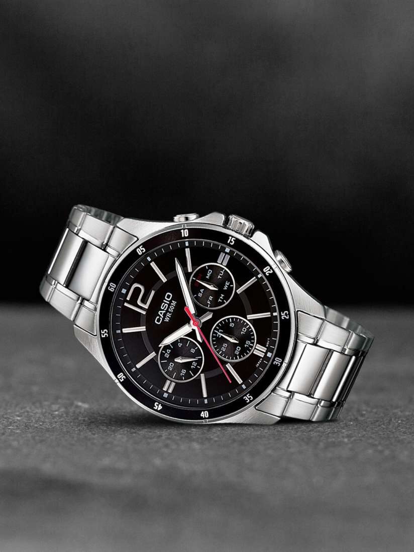 aiwatch_MTP-1374D-1AVDF - Montre Casio Homme - Bracelet Gris En Acier Inoxydable - Résistante À L'Eau - 12 Mois De Garantie - Mtp-1374D-1Avdf