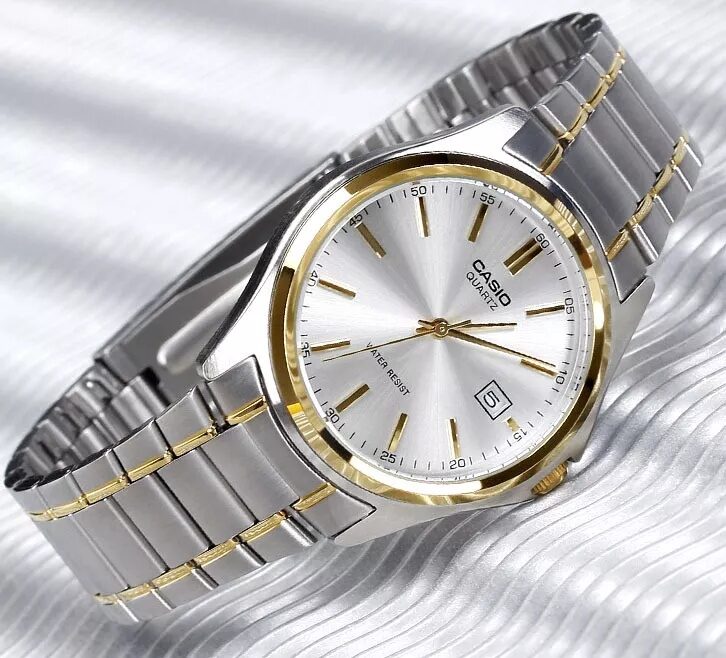 aiwatch_MTP-1183G-7ADF - Montre Casio Homme - Bracelet Gris/Dorée En Acier Inoxydable - Cadran Blanc - 12 Mois De Garantie - Mtp-1183G-7Adf