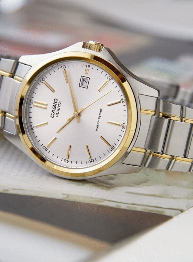 aiwatch_MTP-1183G-7ADF - Montre Casio Homme - Bracelet Gris/Dorée En Acier Inoxydable - Cadran Blanc - 12 Mois De Garantie - Mtp-1183G-7Adf