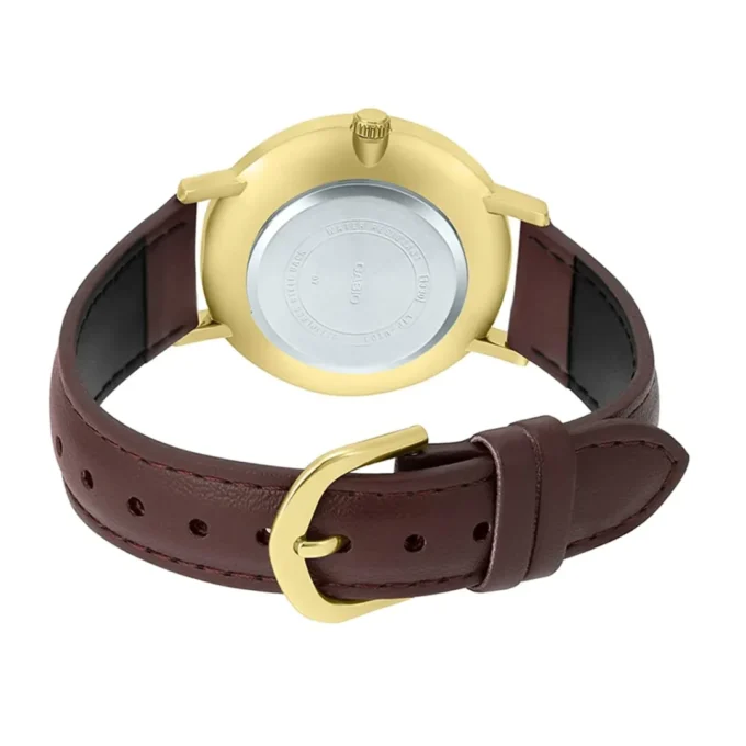 Montre Casio Femme - Bracelet Marron En Cuir Véritable - Cadran Jaune - 12 Mois De Garantie - Ltp-Vt01Gl-9Budf