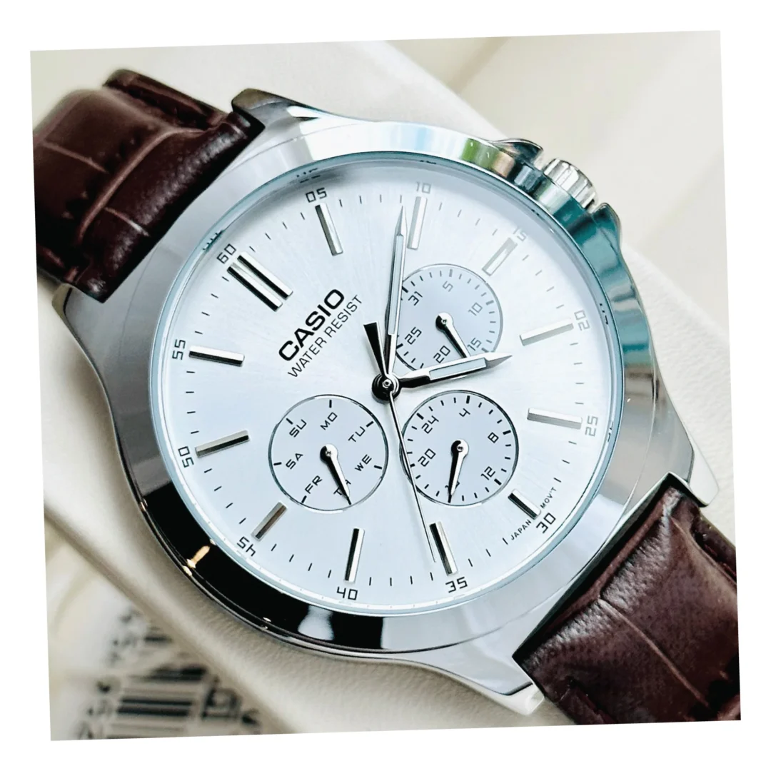 aiwatch_MTP-V300L-7AUDF - Casio Montre Homme - MTP-V300L-7AUDF - Bracelet en cuir marron - Résistant à l'eau