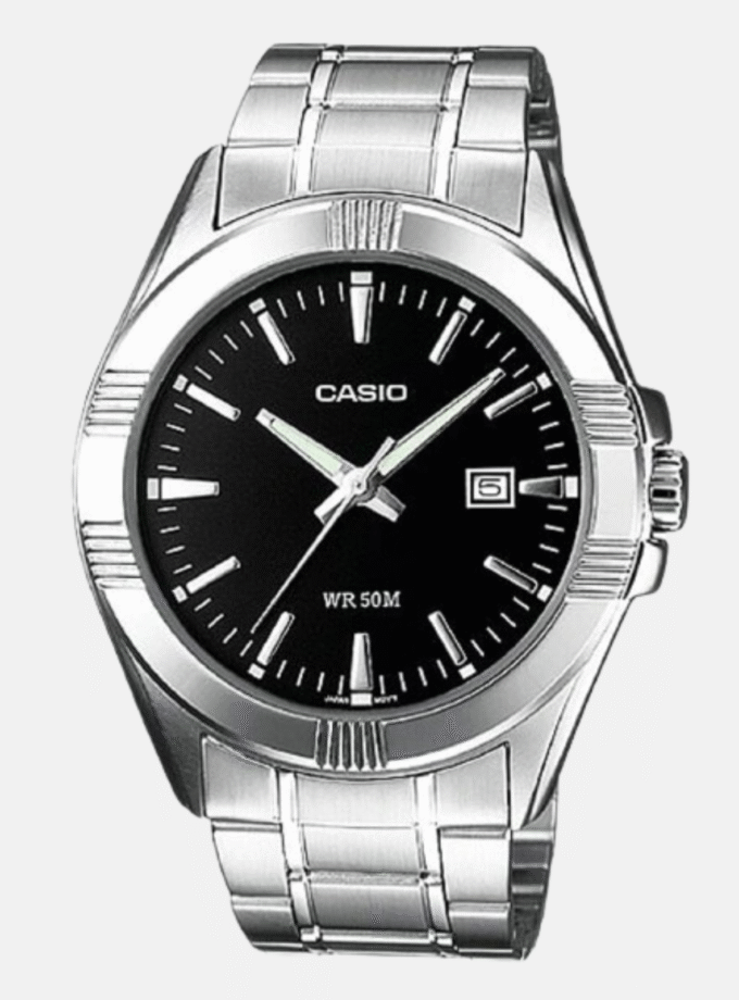 Montre Casio Homme -  MTP-1308D-1AVDF - Bracelet Gris En Acier Inoxydable - Affichage analogique - Résistante À L'Eau - 12 Mois De Garantie