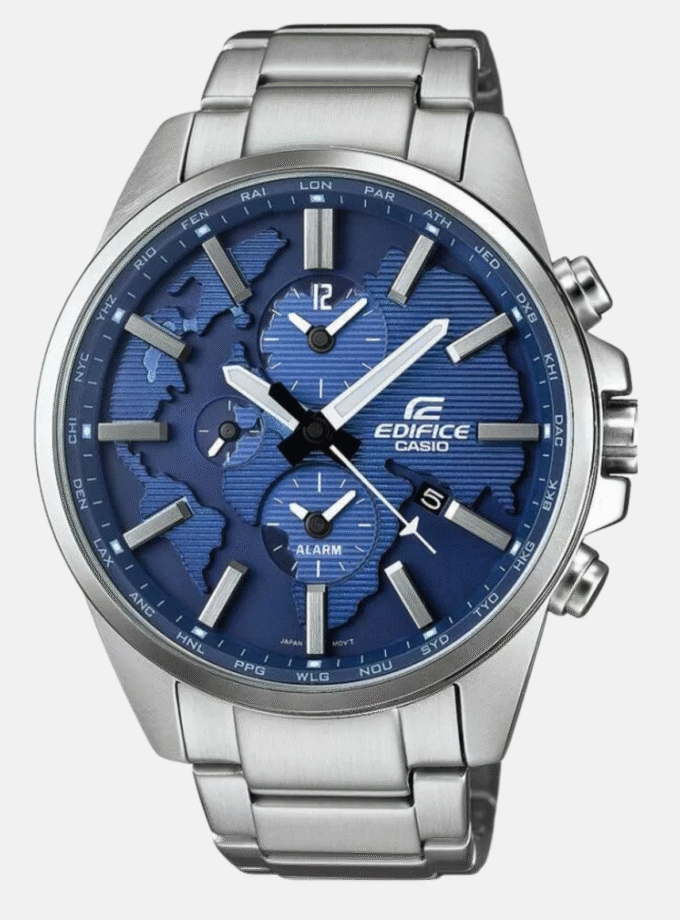 Montre Casio Homme - ETD-300D-2AVUDF - Bracelet Gris En Acier Inoxydable - Affichage analogique - Résistante À L'Eau - 12 Mois De Garantie