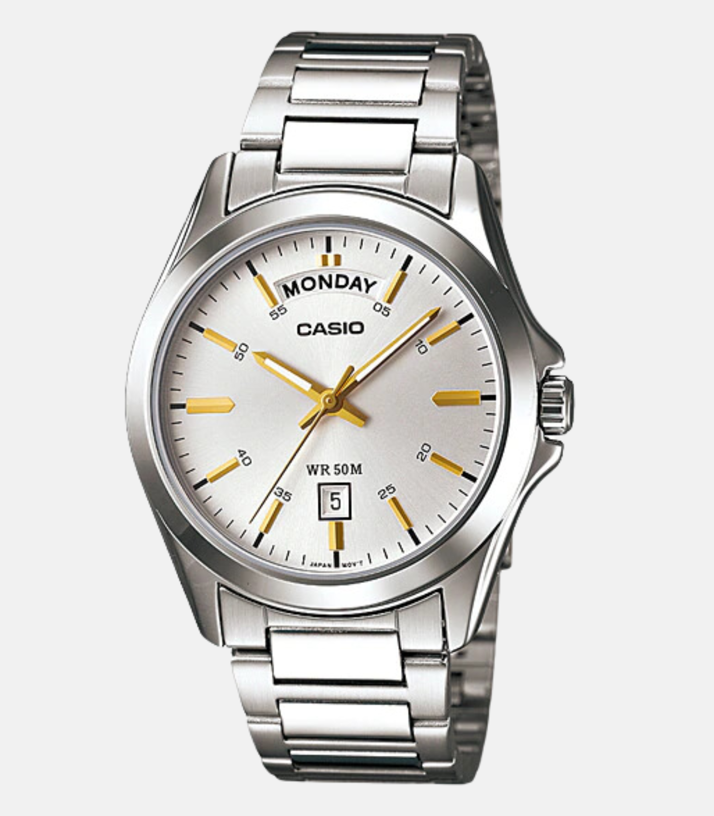 Montre Casio Homme - MTP-1370D-7A2VDF - Bracelet Gris En Acier Inoxydable - Affichage analogique - Cadran Blanc - 12 Mois De Garantie