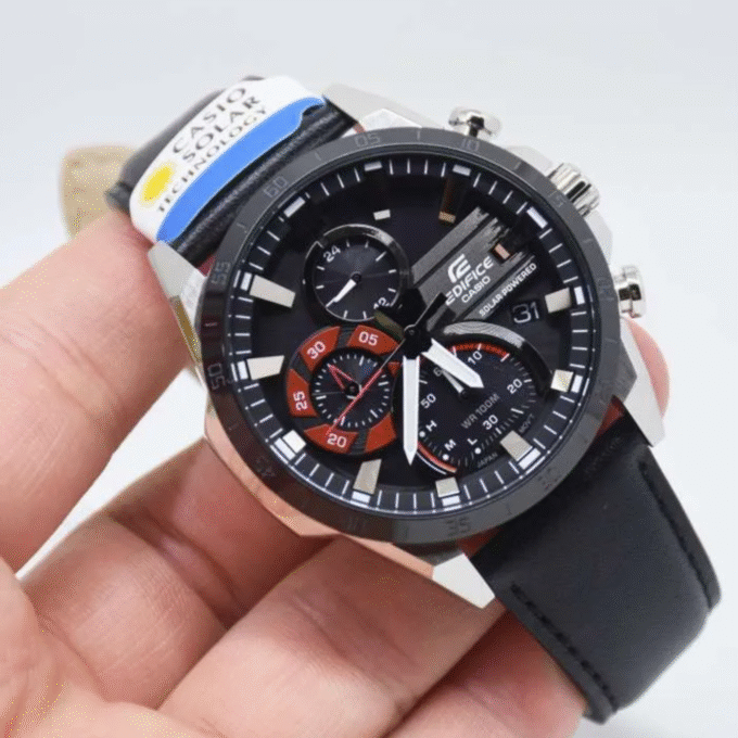 Montre Homme Casio Edifice - EQS-940Bl-1AVUDF - Bracelet Noir En Cuir Véritable - Chronographe À Énergie Solaire - Résistance À L'Eau 10 Atm