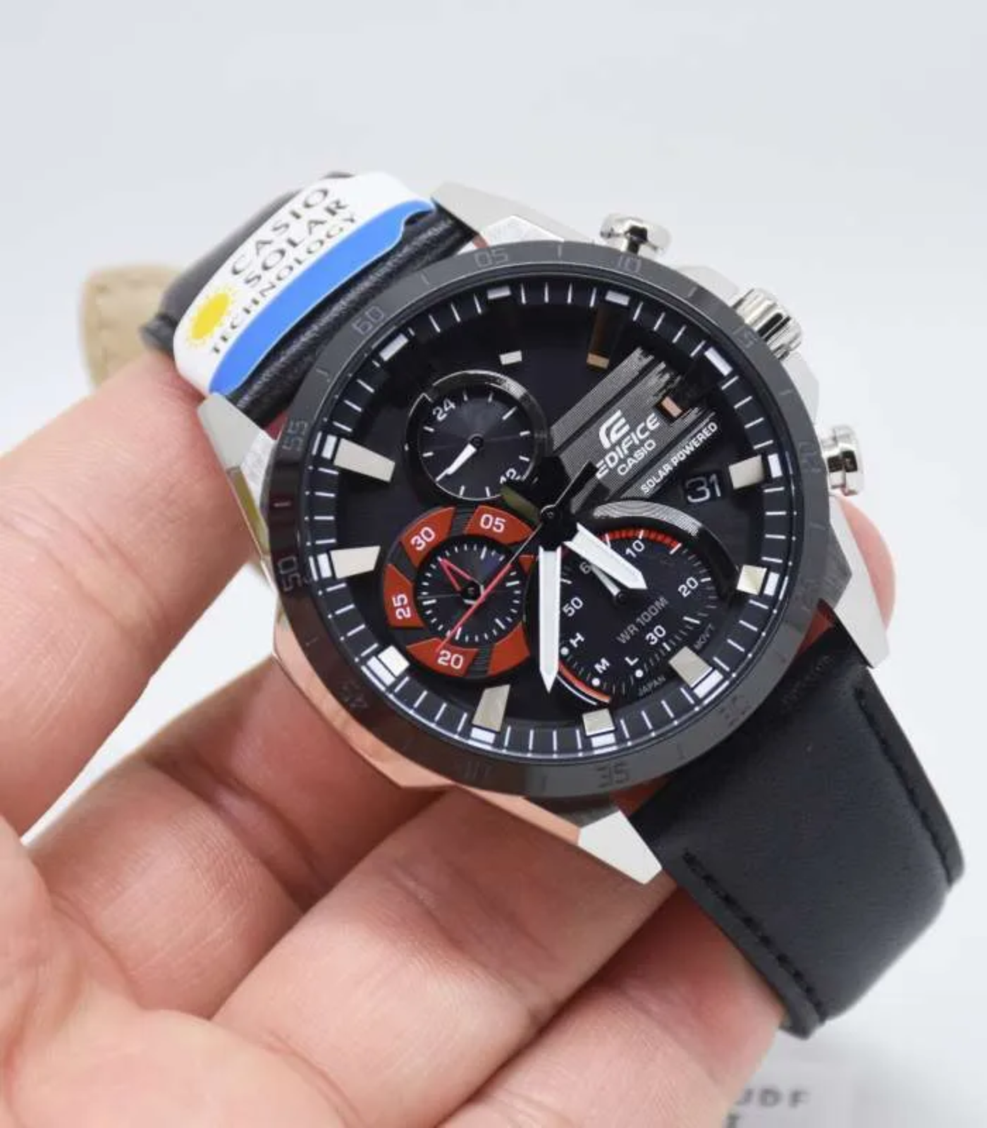Montre Homme Casio Edifice - EQS-940Bl-1AVUDF - Bracelet Noir En Cuir Véritable - Chronographe À Énergie Solaire - Résistance À L'Eau 10 Atm – Image 2