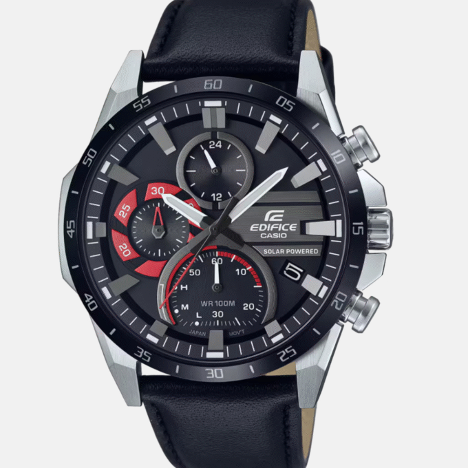 Montre Homme Casio Edifice - EQS-940Bl-1AVUDF - Bracelet Noir En Cuir Véritable - Chronographe À Énergie Solaire - Résistance À L'Eau 10 Atm