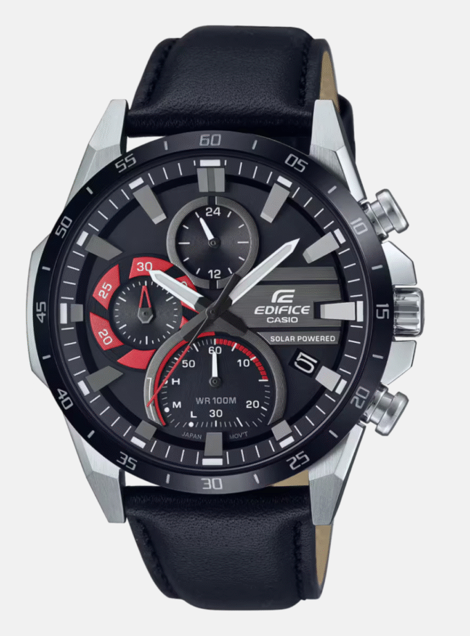 Montre Homme Casio Edifice - EQS-940Bl-1AVUDF - Bracelet Noir En Cuir Véritable - Chronographe À Énergie Solaire - Résistance À L'Eau 10 Atm