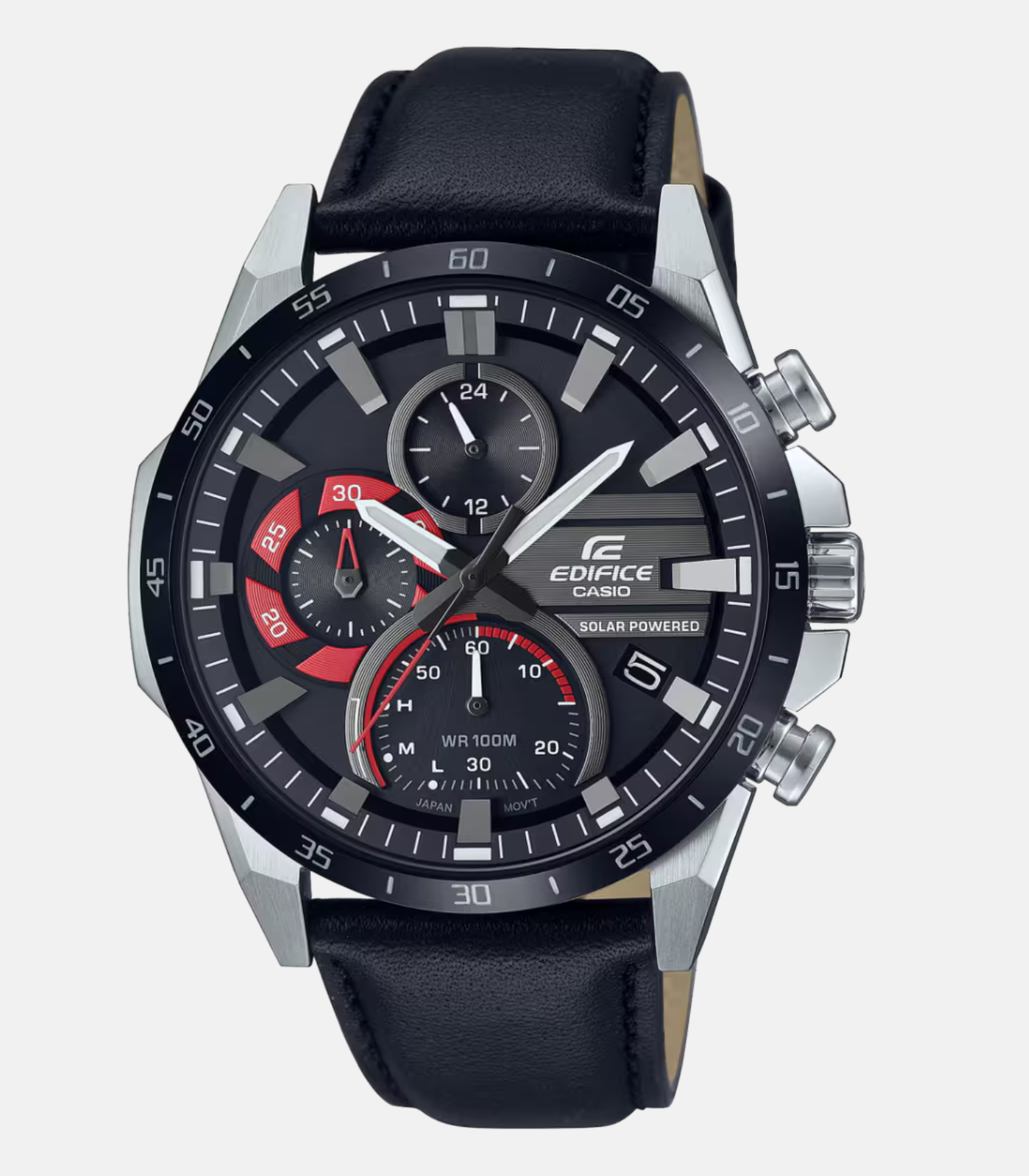 Montre Homme Casio Edifice - EQS-940Bl-1AVUDF - Bracelet Noir En Cuir Véritable - Chronographe À Énergie Solaire - Résistance À L'Eau 10 Atm