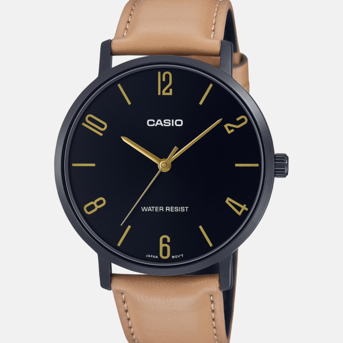 Montre Homme Casio Collection - MTP-VT01BL-1BUDF - Bracelet Brun En Cuir - Résistance À L'Eau 30 M