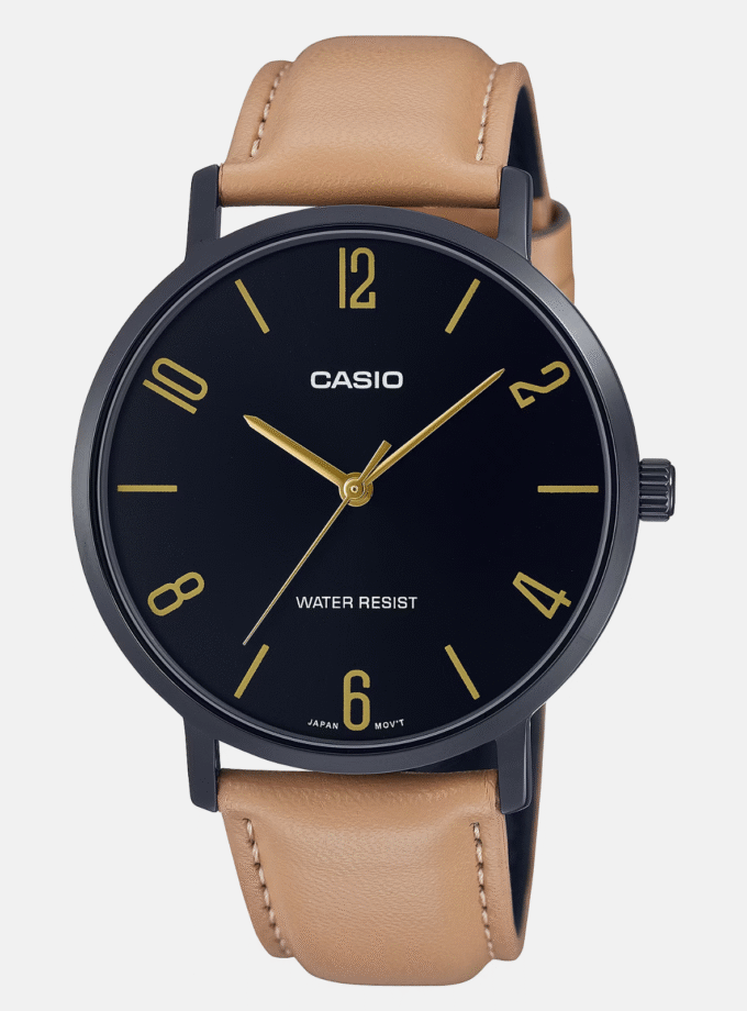 Montre Homme Casio Collection - MTP-VT01BL-1BUDF - Bracelet Brun En Cuir - Résistance À L'Eau 30 M