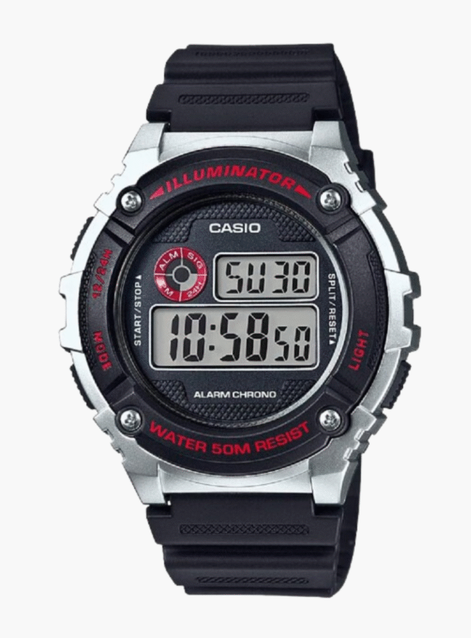 Montres Enfant Casio - W-216H-1CVDF - Bracelet Noir En Resine - Boitier En Resine - Résistante À L'Eau - 12 Mois De Garantie