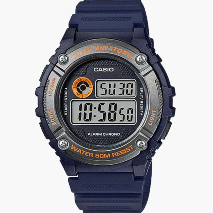 Montres Enfant Casio - W-216H-2BVDF - Bracelet Bleu En Resine - Boitier En Resine - Résistante À L'Eau - 12 Mois De Garantie