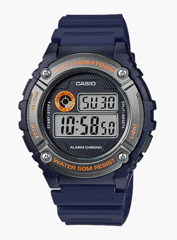 Montres Enfant Casio - W-216H-2BVDF - Bracelet Bleu En Resine - Boitier En Resine - Résistante À L'Eau - 12 Mois De Garantie