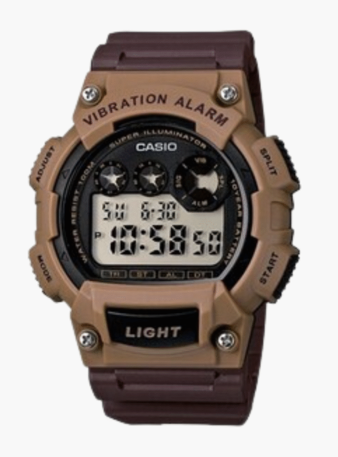 Montres Enfant Casio - W-735H-5AVDF - Bracelet Marron En Resine - Cadran Brun - Boitier En Resine - 12 Mois De Garantie