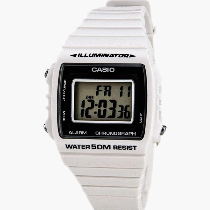 Montre Casio Homme - Bracelet Blanc En Resine - Cadran Blanc - Boitier En Resine - 12 Mois De Garantie - W-215H-7Avdf