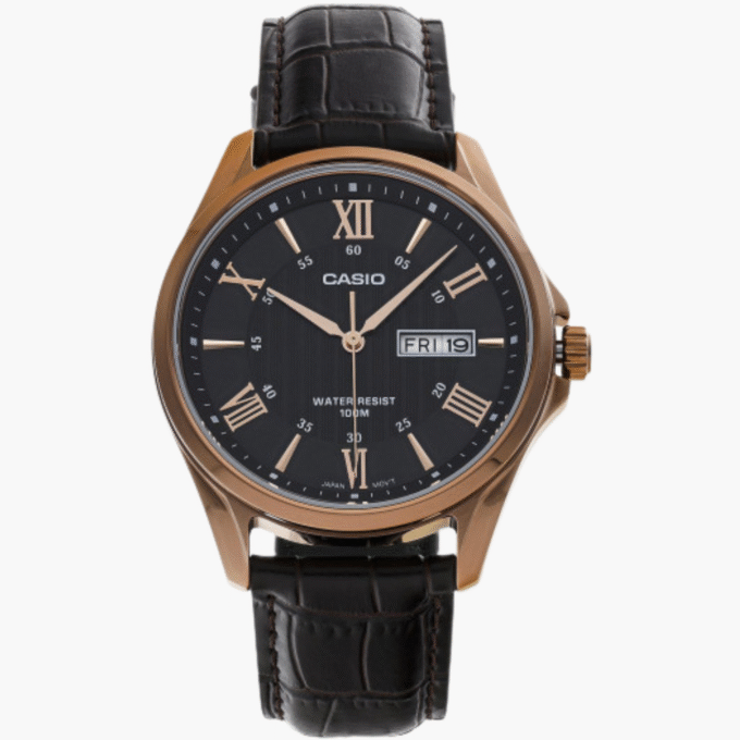 Montre Casio Homme - Bracelet Noir En Cuir Véritable - Résistante À L'Eau - 12 Mois De Garantie - Mtp-1384L-1Avdf