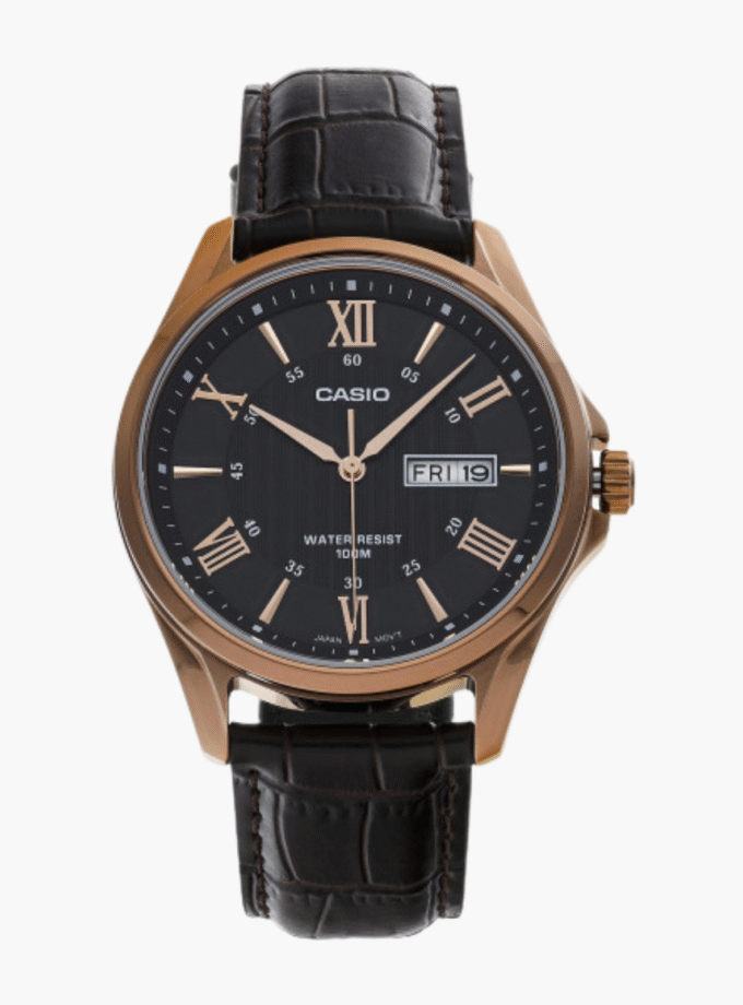 Montre Casio Homme - Bracelet Noir En Cuir Véritable - Résistante À L'Eau - 12 Mois De Garantie - Mtp-1384L-1Avdf
