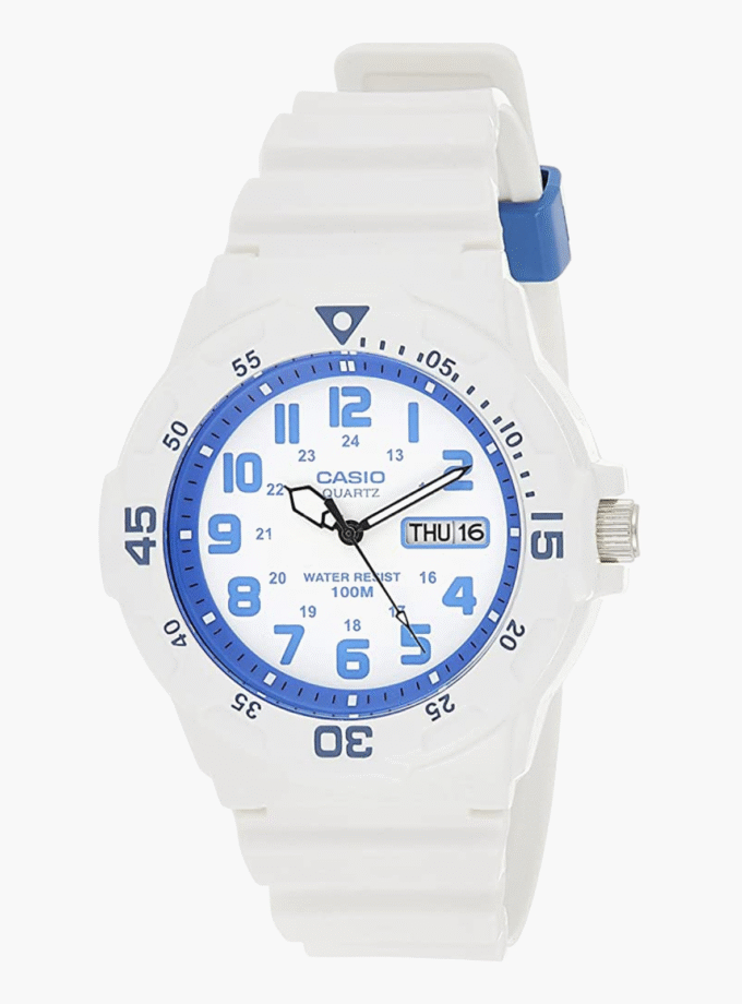 Montre Casio Homme - Bracelet Blanc En Resine - Cadran Blanc - Résistante À L'Eau - 12 Mois De Garantie - Mrw-200Hc-7B2Vdf