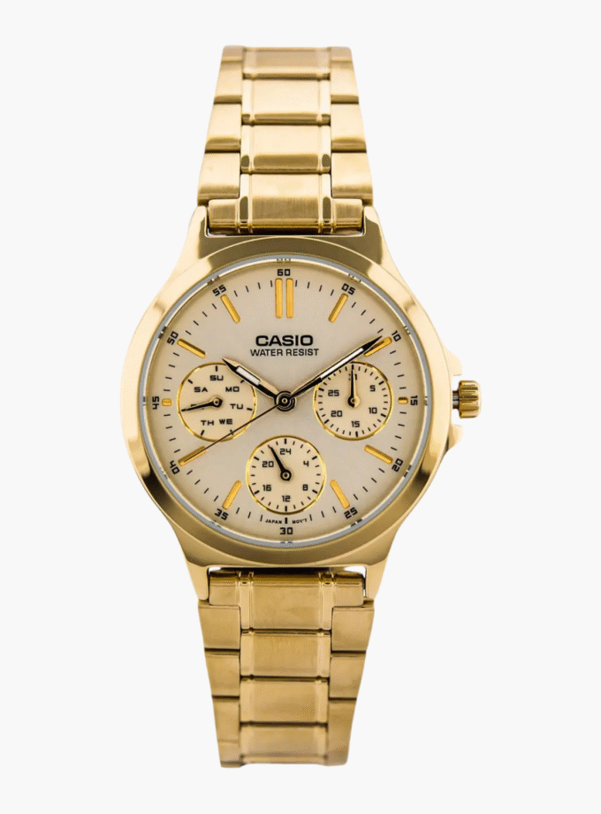 Montre Casio Femme - Bracelet Dorée En Acier Inoxydable -Résistante À L'Eau - 12 Mois De Garantie - Ltp-V300G-9Audf