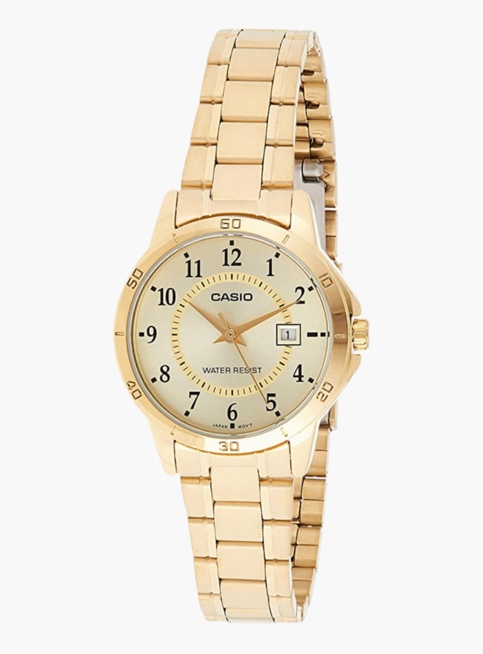 Montre Casio Femme - Bracelet Dorée En Acier Inoxydable - Cadran Jaune - 12 Mois De Garantie - Ltp-V004G-9Budf