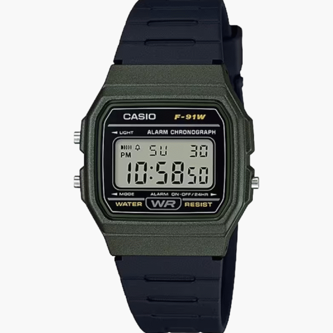 Montre Casio Unisexe - Bracelet Noir En Resine - Cadran Vert - Boitier En Resine - 12 Mois De Garantie - F-91Wm-3Adf