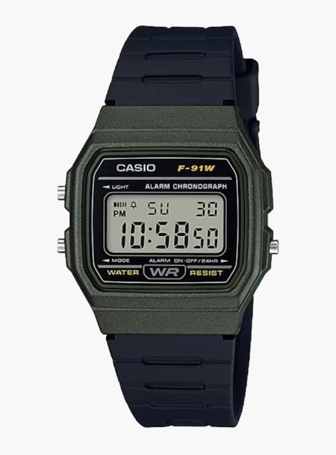 Montre Casio Unisexe - Bracelet Noir En Resine - Cadran Vert - Boitier En Resine - 12 Mois De Garantie - F-91Wm-3Adf