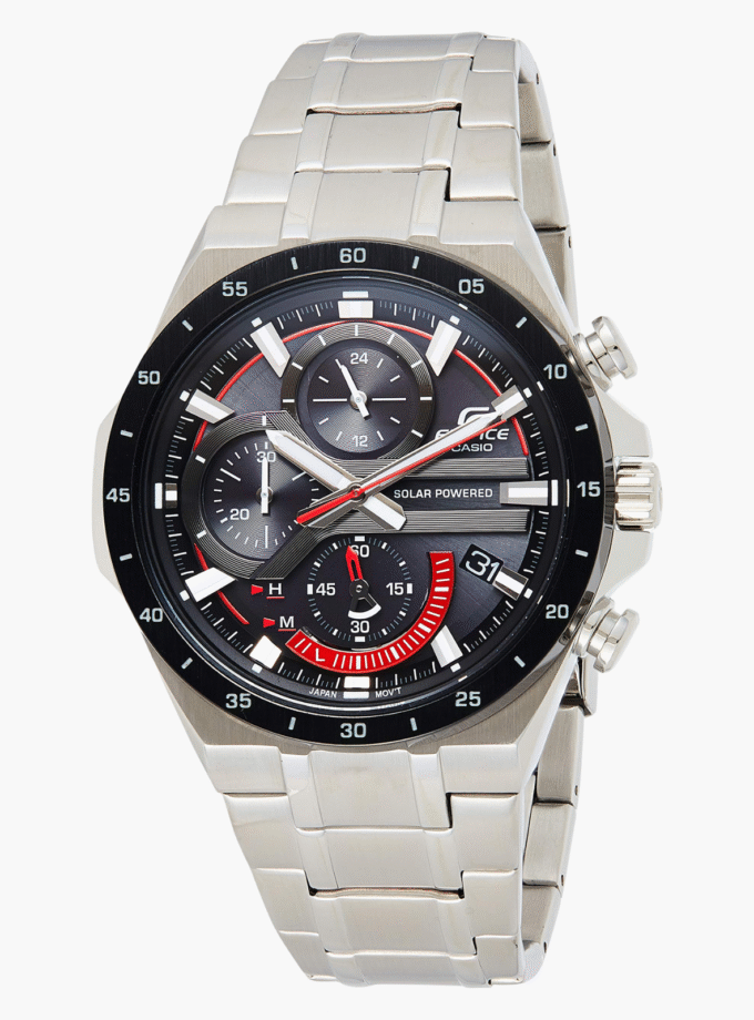 Montre Homme Casio Edifice - Eqs-920Db-1Avudf - Bracelet Gris En Acier Inoxydable - Chronographe À Énergie Solaire - Résistance À L'Eau 10 Atm