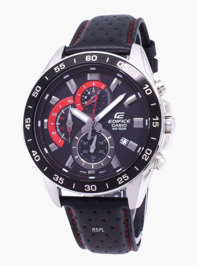 Montre Casio Homme - Bracelet Noir En Cuir Véritable - Résistante À L'Eau - 12 Mois De Garantie - Efv-550L-1Avudf