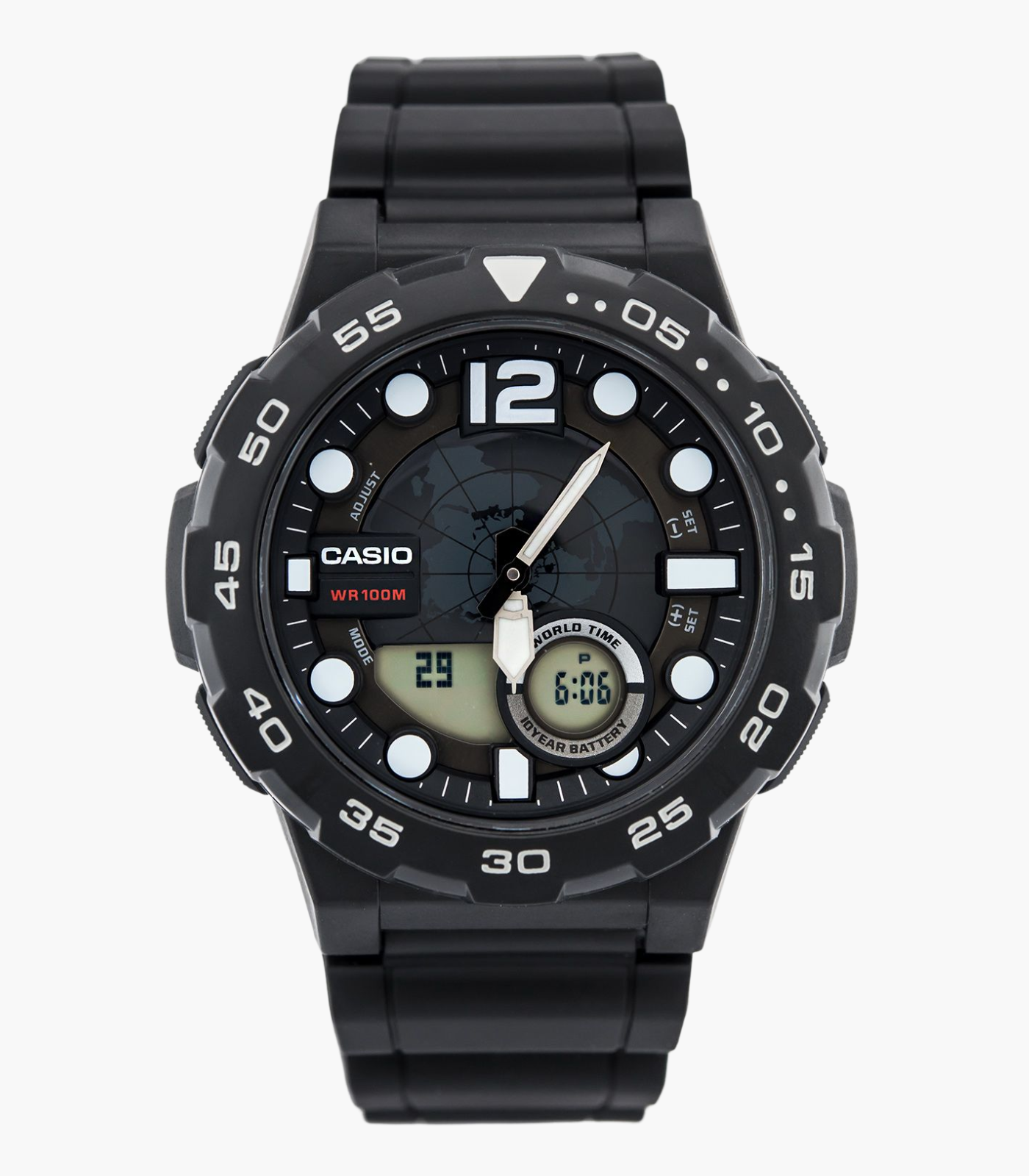 Montre Casio Homme - Bracelet Noir En Resine - Boitier En Resine - Résistante À L'Eau - 12 Mois De Garantie - Aeq-100W-1Avdf