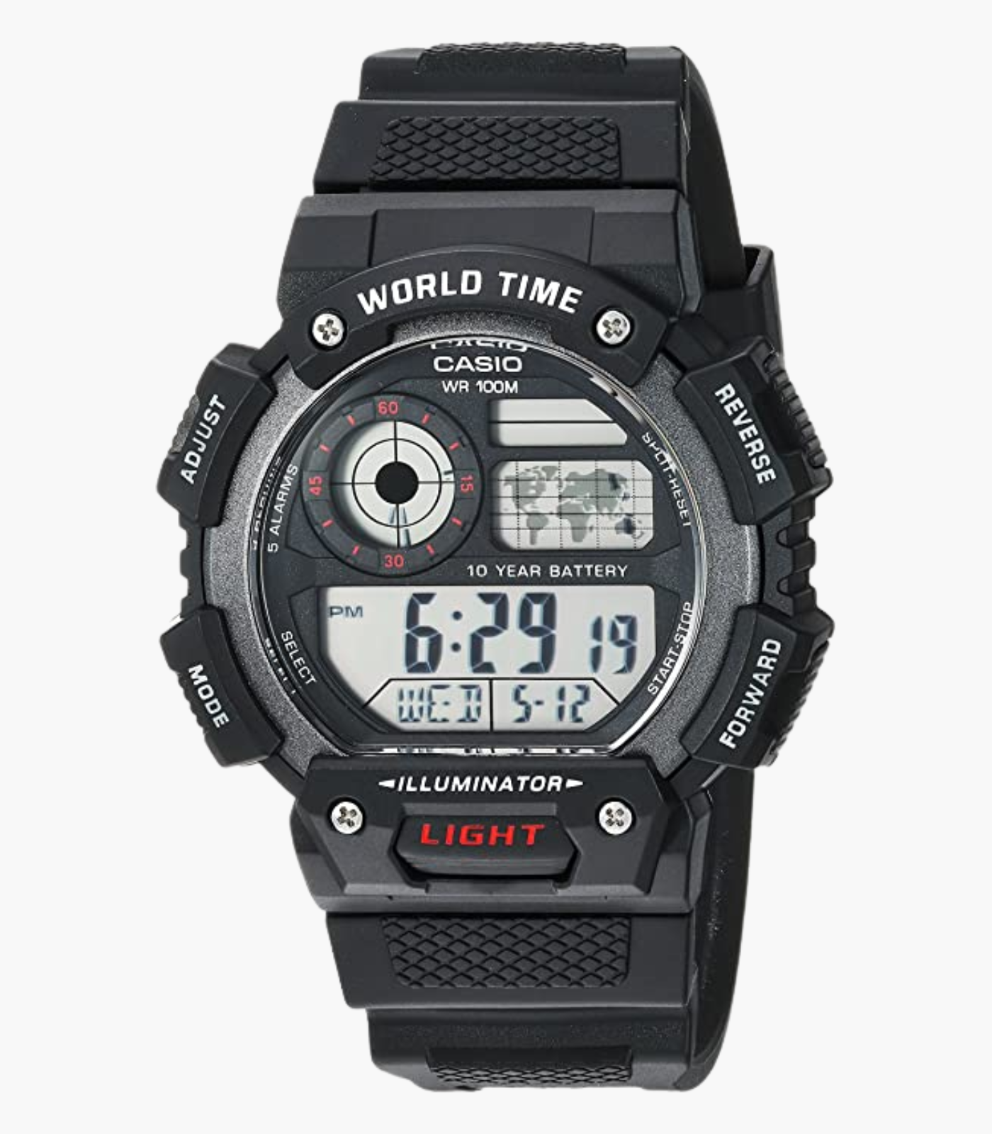 Montre Casio Homme - Bracelet Noir En Resine - Boitier En Resine - Résistante À L'Eau - 12 Mois De Garantie - Ae-1400Wh-1Avdf – Image 3