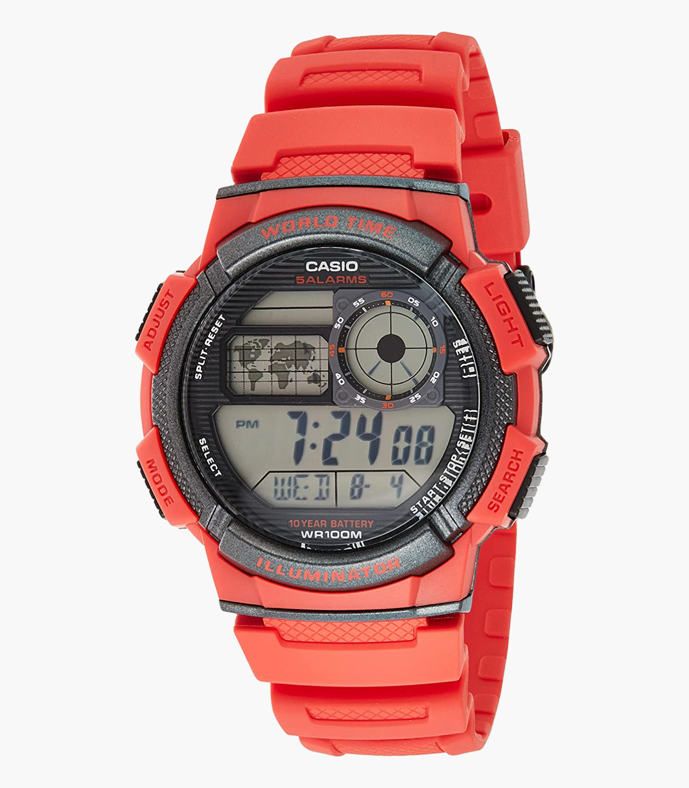 Montre Casio Homme - Bracelet Rouge En Resine - Boitier En Resine - Résistante À L'Eau - 12 Mois De Garantie - Ae-1000W-4Avdf – Image 3
