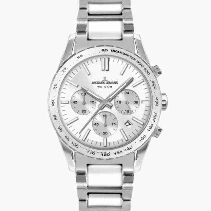 Montre Jacques Lemans Homme - Bracelet En Acier Inoxydable Multicolore - Cadran Blanc - Etanche - Garantie 12 mois - 1-2059H