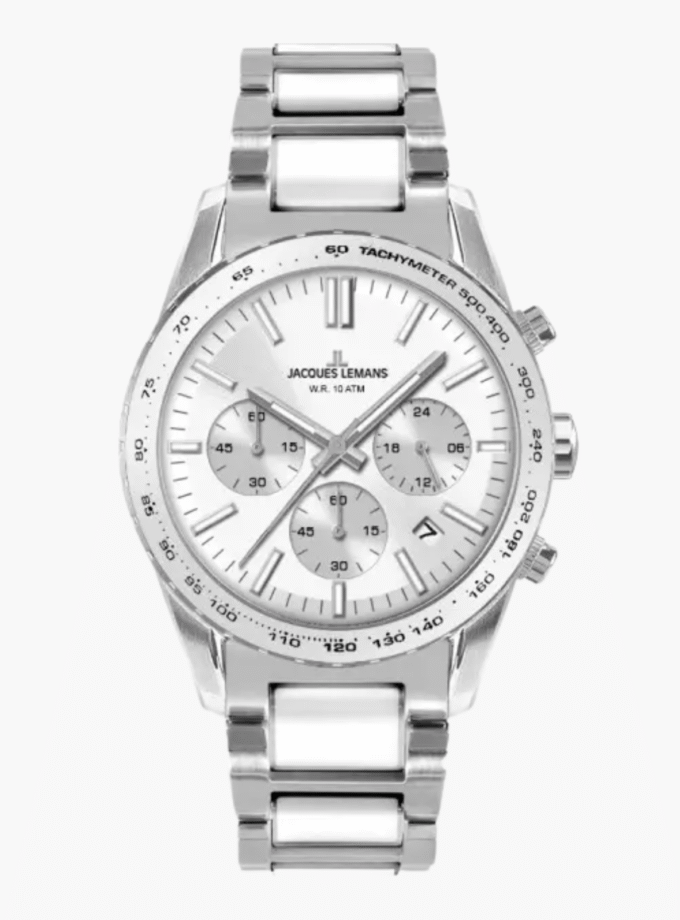 Montre Jacques Lemans Homme - Bracelet En Acier Inoxydable Multicolore - Cadran Blanc - Etanche - Garantie 12 mois - 1-2059H