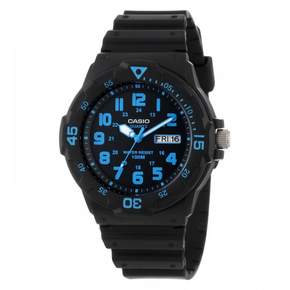 Montre Homme Casio MRW-200H-2BVDF - Résine, Étanche 10 bar, Verre résine, Bracelet 145-215 mm, Précision ±20s/mois, Autonomie 3 ans, Noir-Bleu