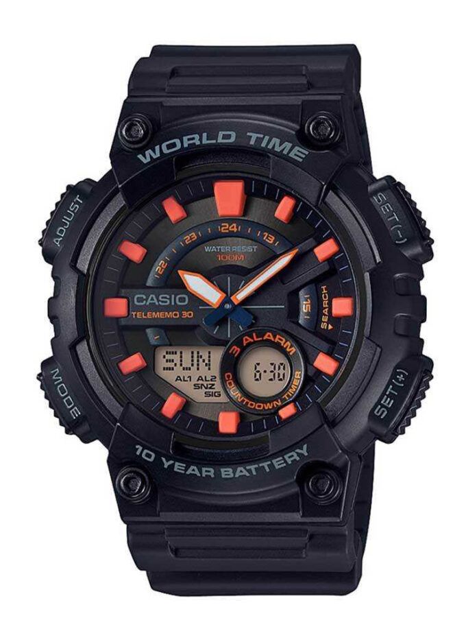 Montre Casio Homme - AEQ-110W-3AVDF - Bracelet Vert En Resine - Boitier En Resine - Résistante À L'Eau - 12 Mois De Garantie - Aeq-110W-3Avdf