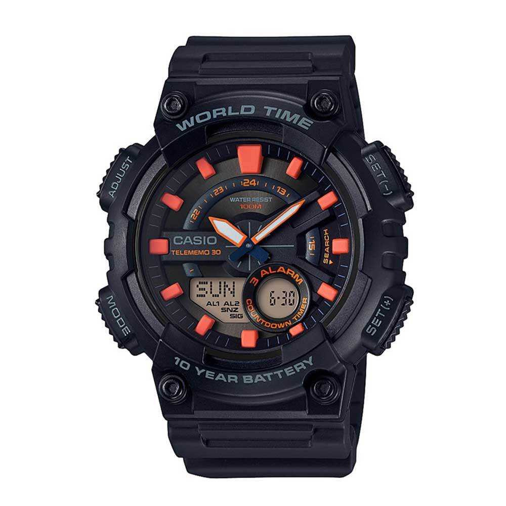 Montre Casio Homme - AEQ-110W-3AVDF - Bracelet Vert En Resine - Boitier En Resine - Résistante À L'Eau - 12 Mois De Garantie - Aeq-110W-3Avdf
