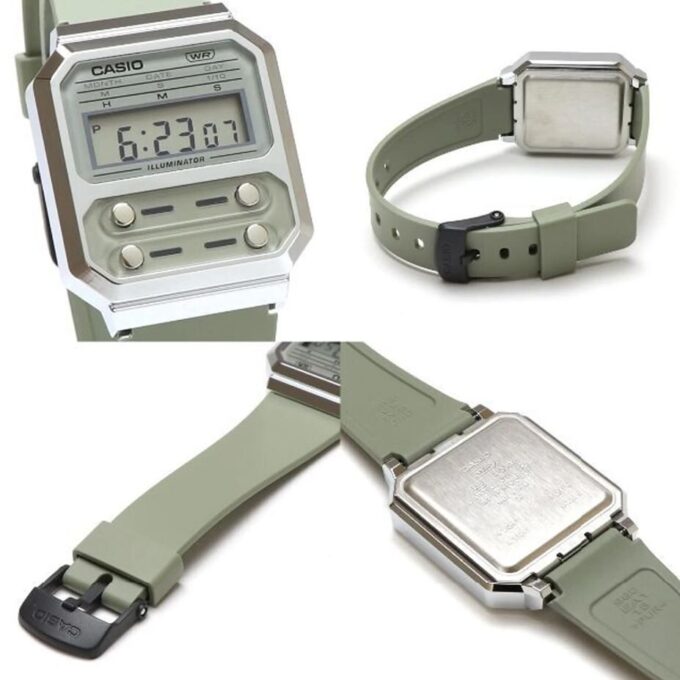 Montre Homme Casio Vintage - A100WEF-3ADF - Bracelet en Résine gris - Résistant à l'eau