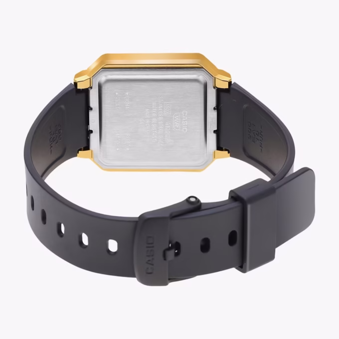 Montre Homme Casio Vintage - A100WEFG-9ADF - Bracelet en Résine noir - Cadran Or - Résistant à l'eau