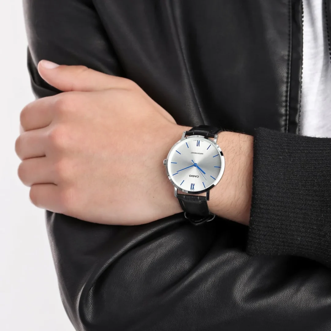 aiwatch_MTP-VT01L-7B1UDF - Montre Homme Casio - MTP-VT01L-7B1UDF - Cadran rond blanc - Bracelet en cuir noir - Résistant à l'eau